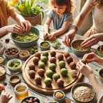 Family Baking Little Earth Bites. No Energy, Pure Family Power