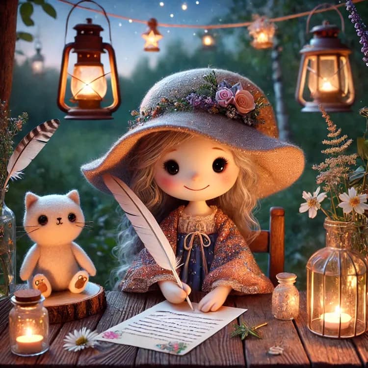 Empathy Witch Writing a Letter in the Midsummer Evening