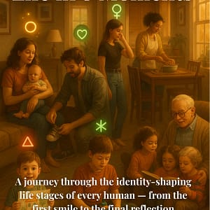 A journey through the identity-shaping life stages of every human — from the first smile to the final reflection.